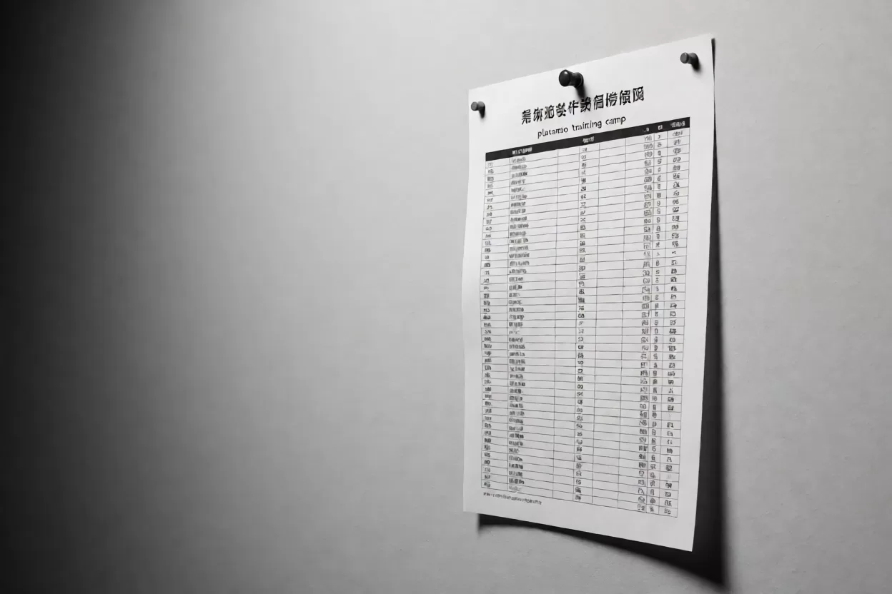 高原训练营墙上的每周训练日程安排表