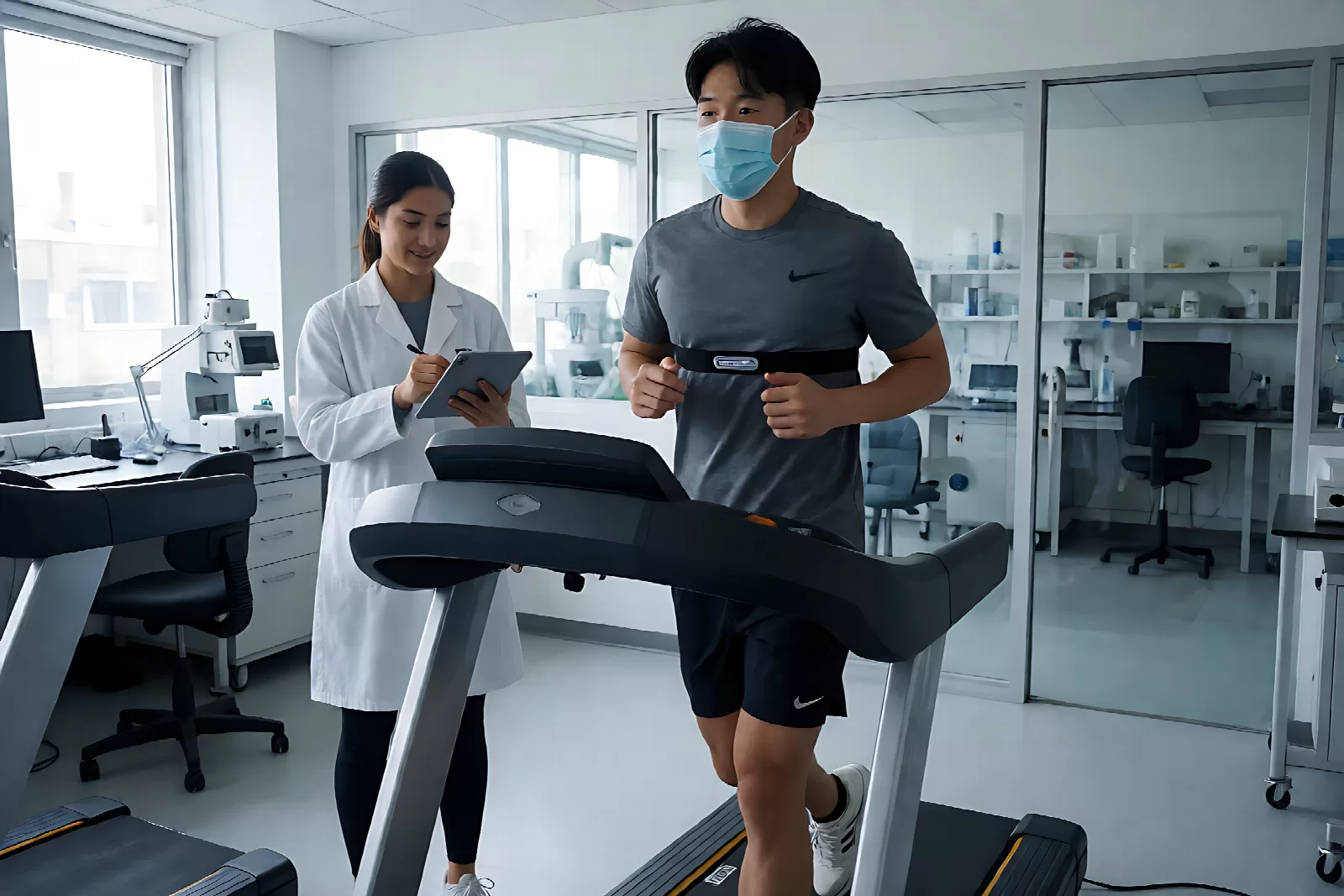 跑者在运动实验室进行乳酸阈值测试