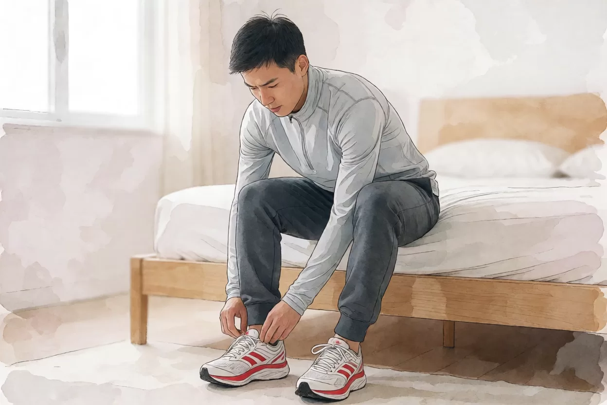 早上跑和晚上跑哪个好:傍晚路灯亮起在公园跑步