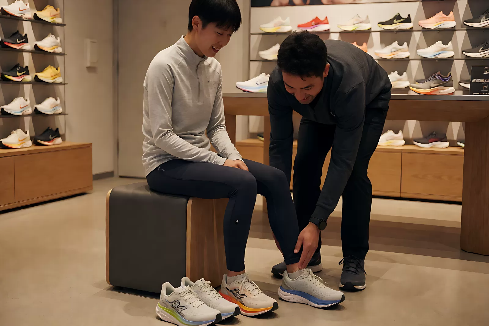 新手在店里试穿跑鞋