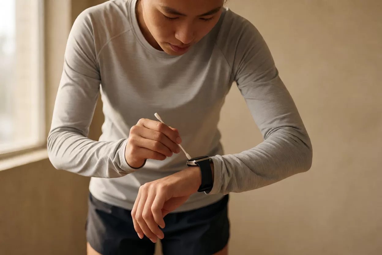 跑者跑步途中抬腕查看跑表弹出的异常提示